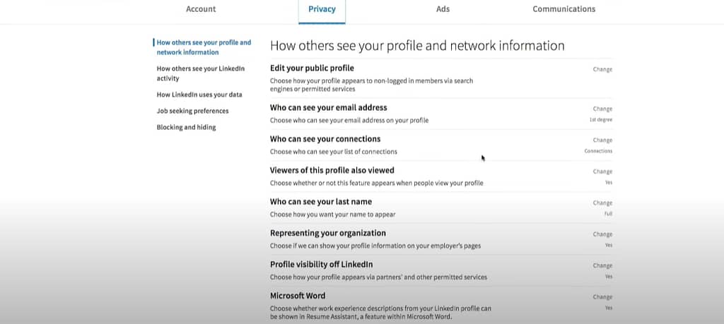 Privacy Settings LinkedIn 