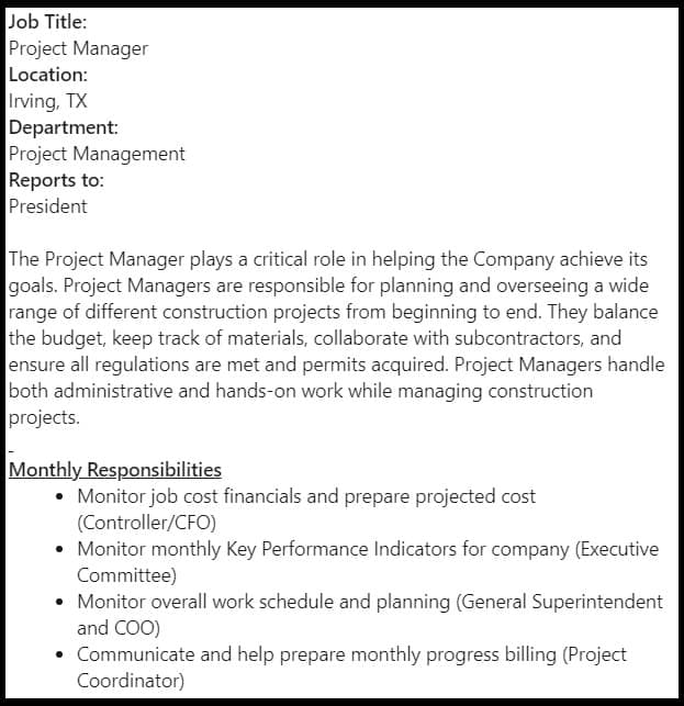 Project Manager - Job description